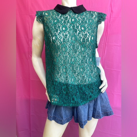 MERAKI Tops - NWT Crochet see true green top with cap sleeves size XL